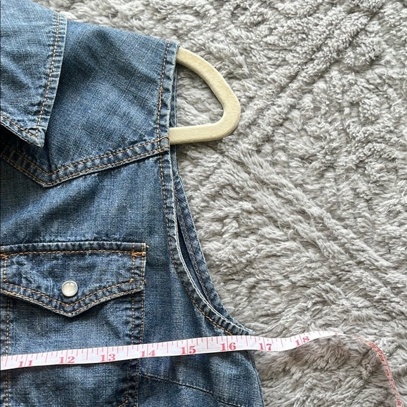 Retro F21 Denim Sleeveless Button-Up Shirt cotton western coastal cowgirl … - Picture 5 of 6